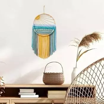 Настенный гобелен в стиле макраме, декор стен в стиле бохо-солнце, красочные тканые гобелены ручной работы с ловцами снов для гостиной, комнаты, 23,6 дюйма Д x 11,8 дюйма Ш Style 1 разноцветный