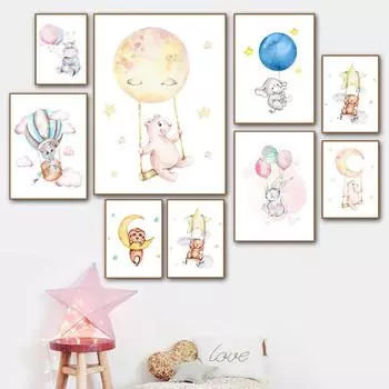 Настенный холст для маленьких девочек, постер с розовым воздушным шаром, картина с принтом для путешествий, скандинавская детская картина для украшения спальни 21cm30cm NoFrame