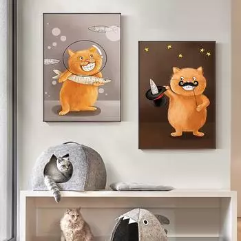 Настенный холст, постер с животным принтом, забавные картинки с изображением котов из мультфильмов для гостиной, украшения дома, скандинавская живопись для детей, спальни 21cm30cm NoFrame