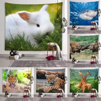 Настенный художественный декор с животными, гобелен с акулой, леопардом, милый кролик, жираф, гобелен, детская комната, спальня, общежитие, украшение дома 100X75CM