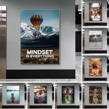 Настенный художественный офис, вдохновляющий постер, картина, менталитет - это все вдохновляющий текст, принты животных, картина на холсте 21cm30cm NoFrame