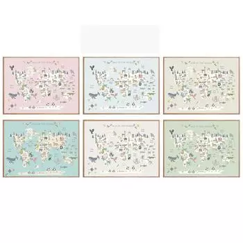 Настенный художественный постер для детской комнаты с принтом карты мира животных, мультяшная картина на холсте для детей, спальни, скандинавские картины, декор для детской комнаты 21x30cm No Frame