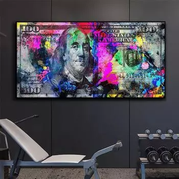 Настенный художественный принт, золотой современный популярный красочный холст с изображением ста денег, уличное искусство, абстрактный плакат, настенная картина, домашний декор 20cm40cm NoFrame