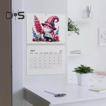 Настенный календарь 2025 Gnome, красочный ежемесячный планировщик с гномами, настенный календарь со спиральным переплетом для домашнего офиса, декор разноцветный