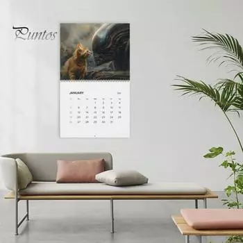 Настенный календарь 2025 года Gothic Alien Cat Настенный календарь для отслеживания целей Даты Праздники Ежедневник для домашнего офиса Организация расписания Cat