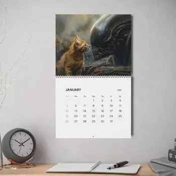 Настенный календарь 2025 года Gothic Alien Cat Настенный календарь для отслеживания целей Даты Праздники Ежедневник для домашнего офиса Организация расписания Cat