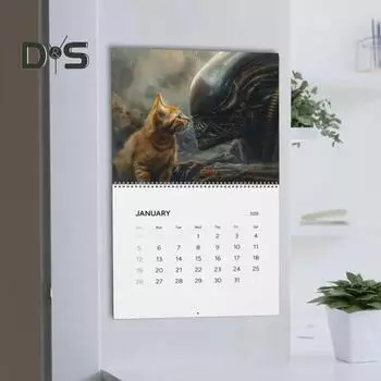 Настенный календарь 2025 года Gothic Alien Cat Настенный календарь для отслеживания целей Даты Праздники Ежедневник для домашнего офиса Организация расписания Cat