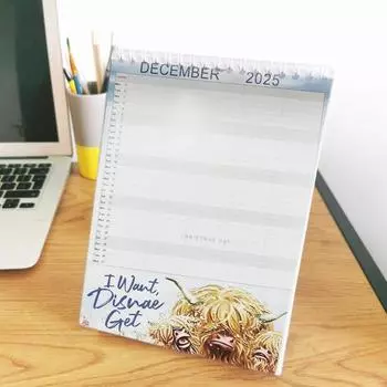 Настенный календарь 2025 года Highland Cattle Hanging Calendar Ежемесячный семейный планировщик Календарь для домашнего офиса Ежедневно