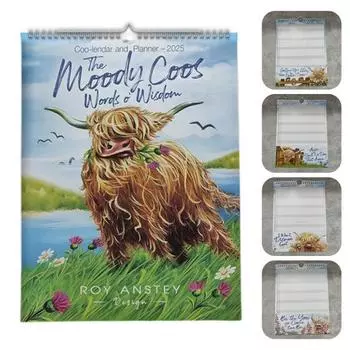 Настенный календарь 2025 года Highland Cattle Hanging Calendar Ежемесячный семейный планировщик Календарь для домашнего офиса Ежедневные заметки Напоминание коричневый