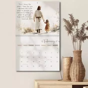 Настенный календарь 2025 года «Иисус», религиозное произведение искусства, настенный календарь, стихи из Библии, подвесной ежемесячный календарь для любителей Христа