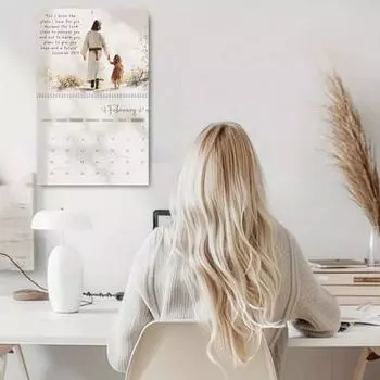 Настенный календарь 2025 года «Иисус», религиозное произведение искусства, настенный календарь, стихи из Библии, подвесной ежемесячный календарь