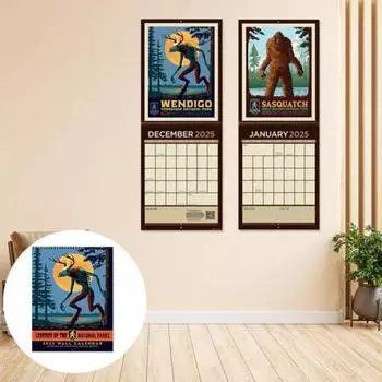 Настенный календарь 2025 года «Легенды национальных парков» Календарь «12 жутких существ» Ежемесячная история Календарь на спирали Подарок для любителя национальных парков 1pc