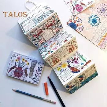 Настенный календарь 2025 года, мини-складной настенный календарь на 12 месяцев, планировщик расписания с иллюстрациями животных и природы для домашнего декора A