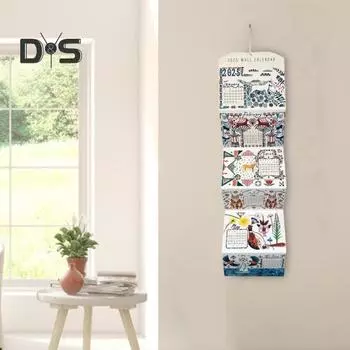 Настенный календарь 2025 года, мини-складной настенный календарь на 12 месяцев, планировщик расписания с иллюстрациями животных и природы для домашнего декора A