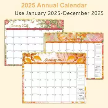 Настенный календарь 2025 года на 12 месяцев, цветочный подвесной календарь, ежедневник, планировщик дел со списком дел и B