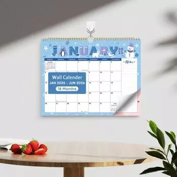 Настенный календарь 2025 года на 18 месяцев с января 2025 года по июнь 2026 года, подвесной календарь с двойным переплетом для домашнего офиса белый