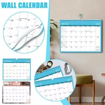 Настенный календарь 2025 года, настенный календарь на 18 месяцев с января 2025 по 2026 год, двойной переплет, большой настенный календарь с плотной бумагой, подходит для дома One Size