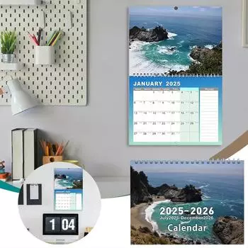 Настенный календарь 2025 года, подвесные ежемесячные настенные календари со спиральным переплетом для кухни и прогулок на природе, живописных походов, путешествий, фотографий, фотографий в отпуске, подарков One Size