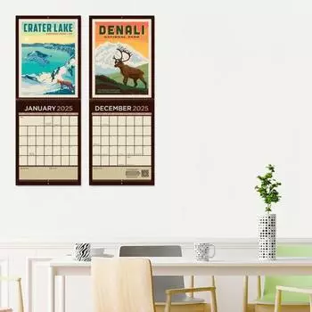 Настенный календарь 2025 года с изображением открытки национального парка, настенный календарь на 12 месяцев, ежедневный органайзер для домашнего офиса A