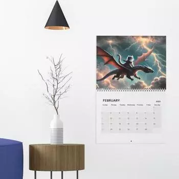 Настенный календарь 2025 года с забавным изображением кошки и дракона, настенный календарь на 12 месяцев, органайзер для расписания