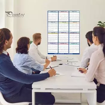 Настенный календарь 2025 года, стираемый, двусторонний, стираемый влажным и сухим способом, ламинированный, ежегодный ежегодный планировщик, вертикальный или горизонтальный настенный календарь синий