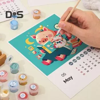 Настенный календарь 2025 года своими руками 12 иллюстраций, нарисованных вручную по номерам, настенный календарь с пейзажами на национальном стиле, масляная живопись, украшение для домашнего офиса A