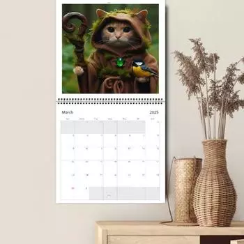 Настенный календарь 2025 года Weird Medieval Quest Cats Настенный календарь на 12 месяцев с изображением мультяшного кота Бумажный планировщик для домашнего офиса Декор синий
