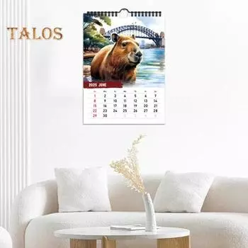 Настенный календарь Capybara 2025 World Tour of The Capybara Calendar 12-месячный календарь с праздничными маркерами Подарок для семьи, друзей, коллег синий