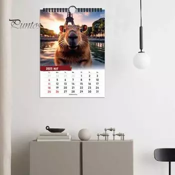 Настенный календарь Capybara 2025 World Tour of The Capybara Calendar 12-месячный календарь с праздничными маркерами Подарок для семьи, друзей, коллег синий