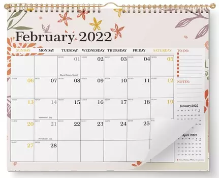 Настенный календарь Inkdotpot 11 x 8,5 - работает до декабря 2023 г. Подвесной ежемесячный календарь на спиральный переплет на 2022-2023 гг. для дома или офиса 11x8.5 inches белый