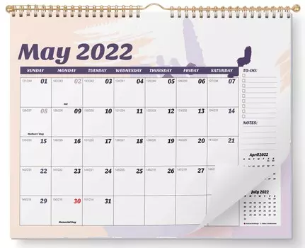 Настенный календарь Inkdotpot 11 x 8,5 - работает до декабря 2023 г. Подвесной ежемесячный календарь на спиральный переплет на 2022-2023 гг. для дома или офиса 11x8.5 inches белый