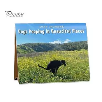 Настенный календарь на 2024 год, изысканный узор, устойчивый к выцветанию, полностраничный календарь с месяцами, плотная прочная бумага, украшение для календаря с какающей собакой L