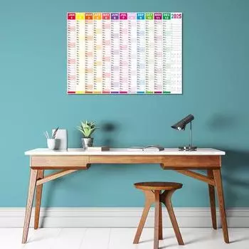 Настенный календарь на год 2025 г. Настенный календарь на целый год на одной странице Планировщик на 12 месяцев с наклейками для офиса и школы