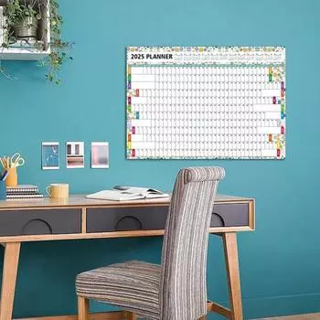 Настенный календарь на год 2025 г. Настенный календарь на целый год на одной странице Планировщик на 12 месяцев с наклейками для офиса и школы A