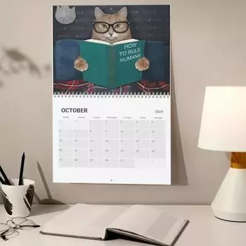 Настенный календарь с кошками на 2025 год, симпатичный настенный календарь с кошками, ежемесячный планировщик, напоминание о праздничных датах для домашнего офиса Cat