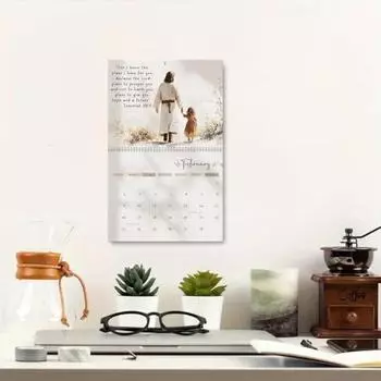 Настенный календарь Yousheng 2025 Jesus, религиозное произведение искусства, настенный календарь, библейские стихи, подвесной ежемесячный календарь для любителей Христа