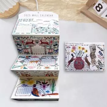 Настенный календарь Yousheng 2025, мини-складной настенный календарь на 12 месяцев, планировщик расписания с иллюстрациями животных и природы для домашнего декора A