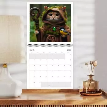 Настенный календарь Yousheng 2025 Weird Medieval Quest Cats, настенный календарь на 12 месяцев, бумажный планировщик с изображением мультяшного кота для домашнего офиса, декор