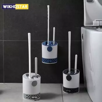 Настенный комплект щетки и держателя для унитаза для ванной комнаты. Гибкая насадка-щетка для унитаза с мягкой щетиной для эффективной чистки. Аксессуары для ванной комнаты. Single Brush серый