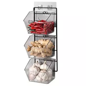 Настенный контейнер для хранения, 3-слойный настенный кухонный ящик для хранения чеснока, имбиря, лука