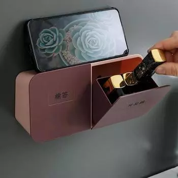 Настенный контейнер для тампонов, держатель для ватных палочек, органайзер для косметики, органайзер для ванной комнаты, пластиковый держатель для ватных дисков розовый