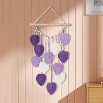 Настенный ковер в технике макраме, тканый гобелен, минималистский, современный декор, кисточки из листьев, бохо-гобелен зелёный