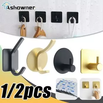 Настенный крючок без проколов, самоклеящаяся вешалка для хранения на кухне, нержавеющий алюминиевый крючок, вешалки для дома, ванной комнаты, инструменты для хранения 1PC-type 3-Gold