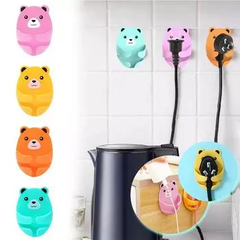 Настенный крючок для хранения Медвежонок Кронштейн для вилки-медведя Держатель для розетки без прокола Кухонный скрытый крючок Настенная самоклеящаяся вешалка для ванной