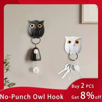 Настенный крючок для ключей в виде совы, магнитный держатель для ключей в виде милой совы, органайзер, автоматический держатель для ключей с глазами, открывающийся и закрывающийся, креативный ключ чёрный