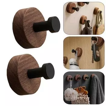 Настенный крючок для ванной комнаты, простой самоклеящийся крючок из цельного дерева, подвесная вешалка из орехового дерева, вешалка для хранения одежды в спальне, домашний декор для полотенец