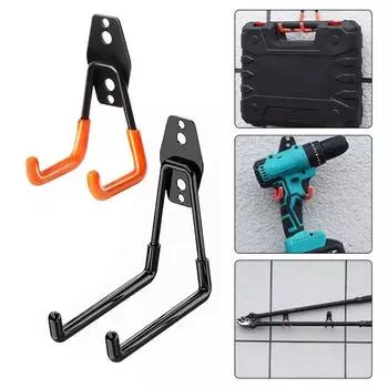 Настенный крючок с 2 гвоздями. Большая несущая способность. Сверхмощный противоскользящий антикоррозийный складской гараж. Организация вещей. S чёрный