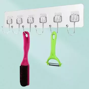 Настенный крючок Самоклеящийся Отличная липкость Противоскользящие 6 крючков Водонепроницаемые Съемные без сверления Великолепные
