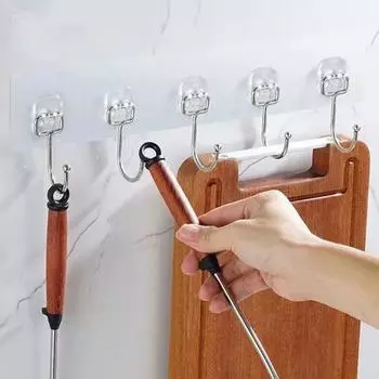 Настенный крючок Самоклеящийся Отличная липкость Противоскользящий 6 крючков Водонепроницаемые Съемные без сверления Большая несущая способность Ванная комната Кухонное полотенце Шляпа Одежда прозрачный