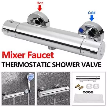 Настенный латунный хромированный термостатический смеситель для душа с горячей/холодной водой, смеситель для душа с двойной ручкой, смеситель для душа для ванны